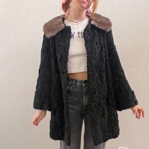 Vintage 1950’s Fur House Black Textured Fur Collared Coat